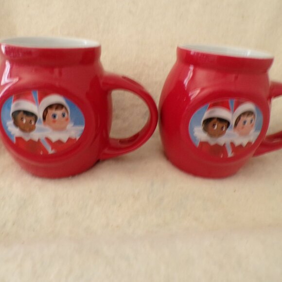 2 Elf On The Shelf Ceramic Red Mugs Christmas Hot Cocoa Coffee New - Picture 1 of 6